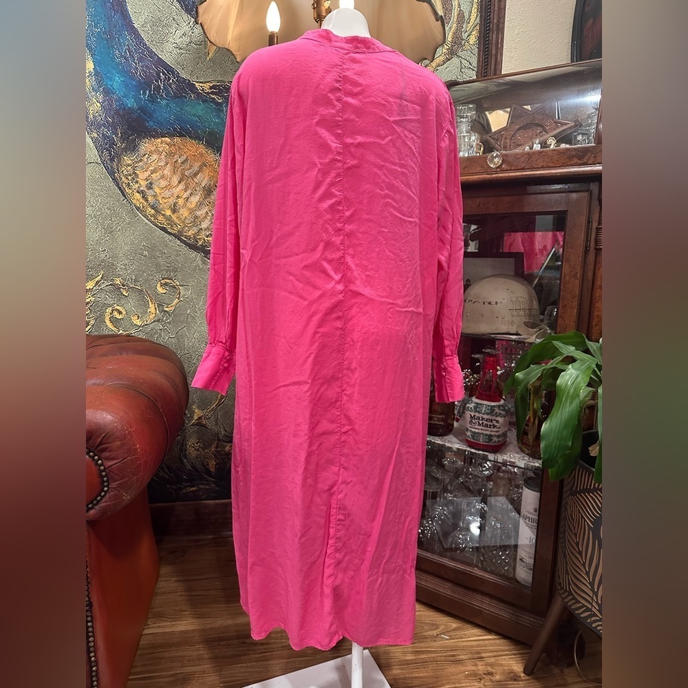 H&M Hot Pink Lyocell Blend V-Neck Kaftan Tunic Resort Dress Size Small - Picture 5 of 10